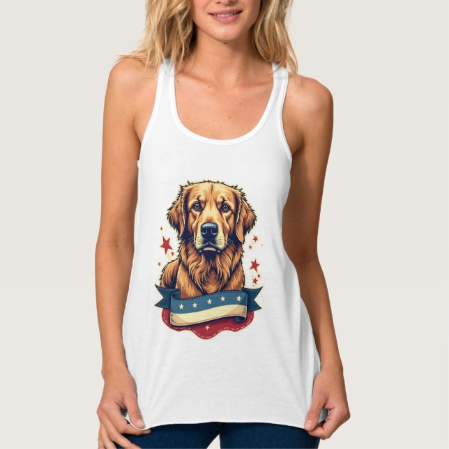Regata Retro Patriotic Golden Retriever Engraving Tee 4 (Frente)