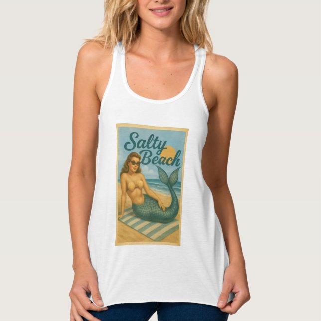 Regata Salty Beach Pin-Up Mermaid | Retro Coastal Graphic (Frente)