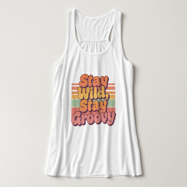 Regata Stay Wild Stay Groovy Retro 70s Sunset (Frente do Design)