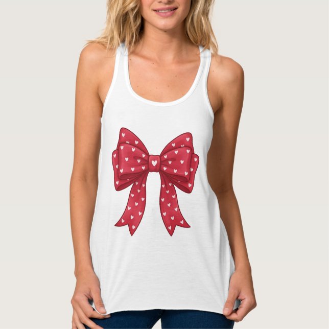 Regata Trendy Coquette Red Ribbon Bow with White Hearts (Frente)