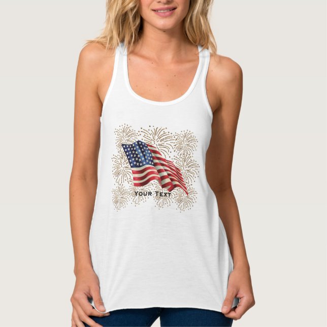 Regata Vintage American Flag com Dourado Glitter Firework (Frente)