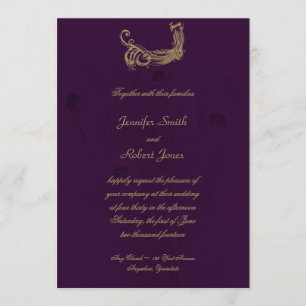 Regência do pavão no convite roxo do casamento