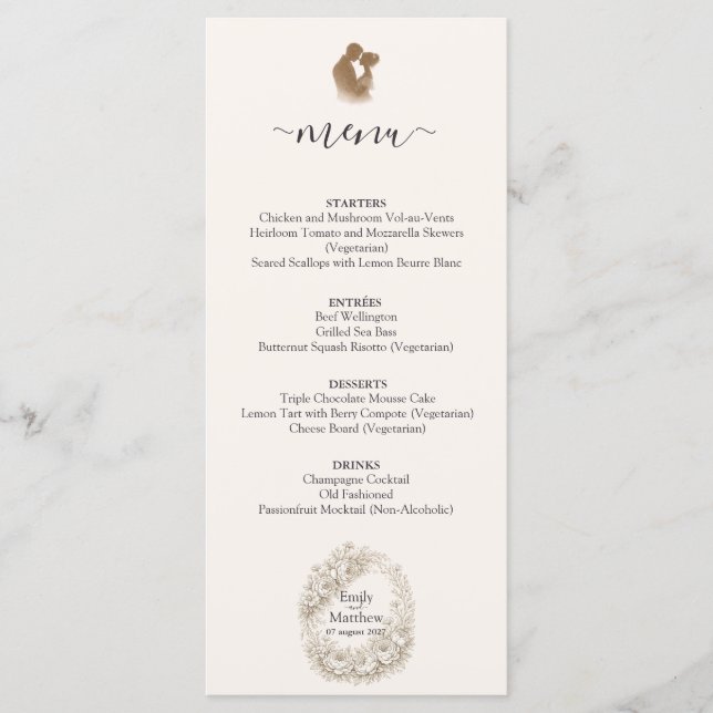 Regency Botanical Engraving Wedding Party Menu Car (Frente)