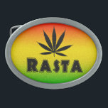 Reggae Rasta Leaf Jamaican Jamaica Belt Buckle<br><div class="desc">Rasta Folha © Sunny Mars Designs. Legal e personalizável fivela de cinto oval jamaicana Reggae Rasta Folha com uma silhueta de uma folha rastafariana em cores verdes,  amarelas e vermelhas da Jamaica.</div>