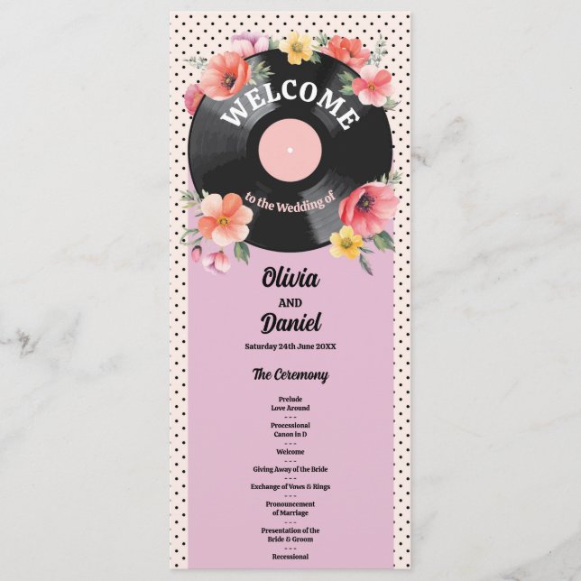 Registra detalhes do menu da cerimônia de casament (Frente)
