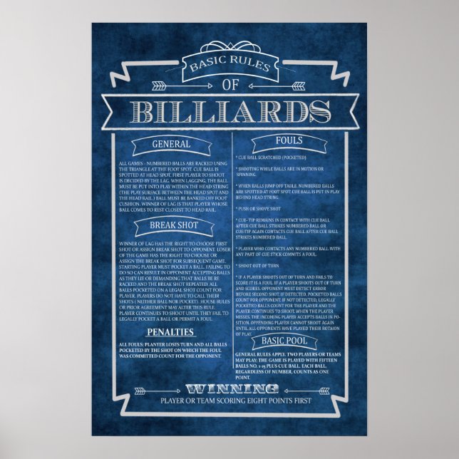 Regras de Billiards Poster Art nº 8 da sala de jog (Frente)