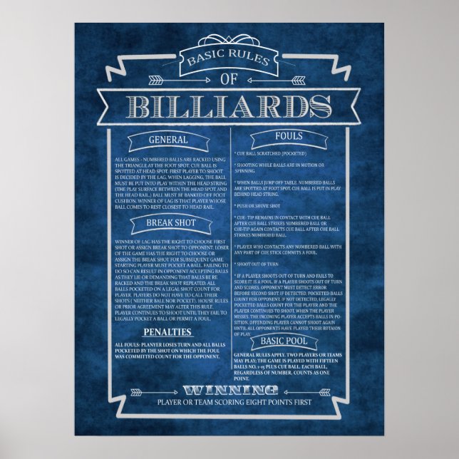 Regras de Billiards Poster Art nº 8 da sala de jog (Frente)