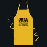 Rei do CHURRASCO de GrillMaster dos aventais da<br><div class="desc">Rei do CHURRASCO de GrillMaster dos aventais do cozinhar da grade para homens. Tecido amarelo, bege ou branco com impressão preto. A melhor ideia do presente do assado para o grillfather real; o marido, o pai, o vovô do tio, o irmão etc. refrigeram o design do vintage com citações personalizable...</div>