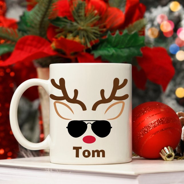 Reinador de vidro solar Legal personalizado Caneca (Personalised Cool Sunglass Reindeer Christmas Mug
)