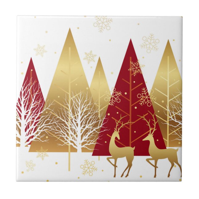 Reindeador de Natal Moderno Vermelho Dourado Neve  (Frente)