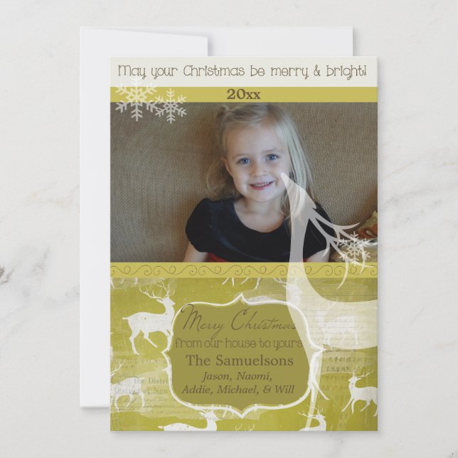 Reindeer Branco sobre Cartão de Férias de Foto Ver (Frente)