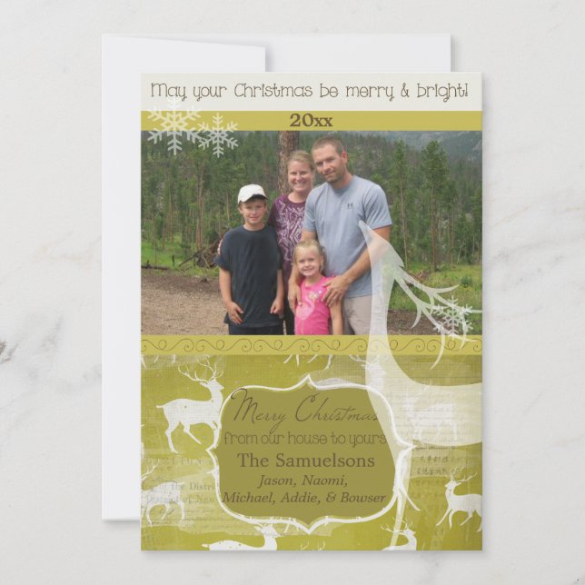 Reindeer Branco sobre Cartão de Férias de Foto Ver (Frente)