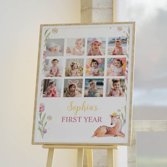 Reindeer Christmas Birthday Photo Milestone Poster (Criador carregado)