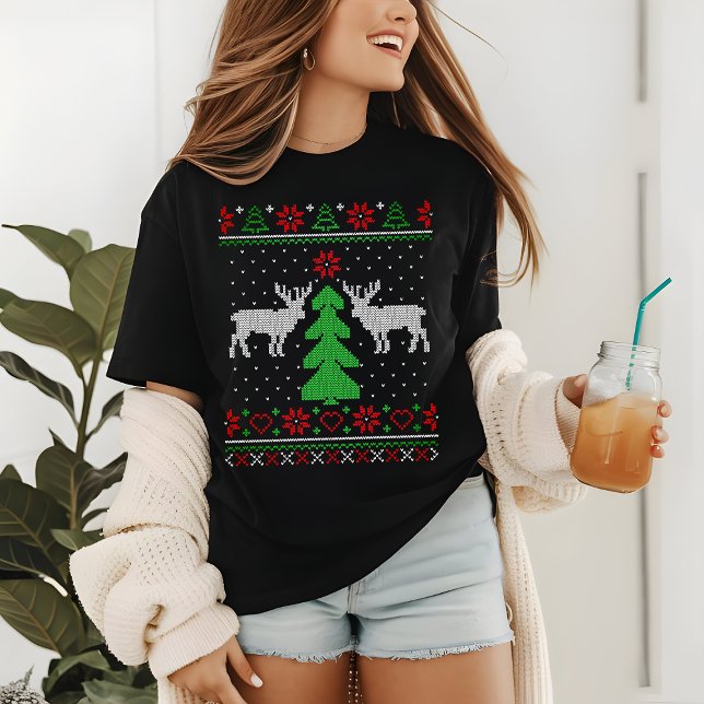 Reindeer de Natal Tree Poinsettias Ugly Sweater (Criador carregado)