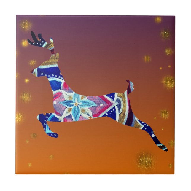 Reindeer Deer Mandala Azulejo de Fotografia Cerâmi (Frente)
