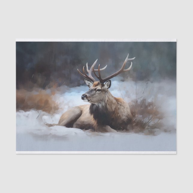 Reindeer em Papel de Decoupage na Neve 1 (Frente )