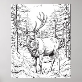 Reindeer em Snowy Woods Coloring Poster