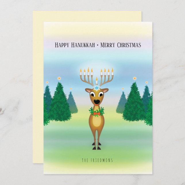 Reindeer Menorah Hanukkah Cartão de Natal (Frente/Verso)
