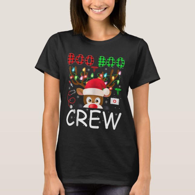 Reindeer Nurse Christmas Scrub Tops Boo Crew Nurse (Frente)
