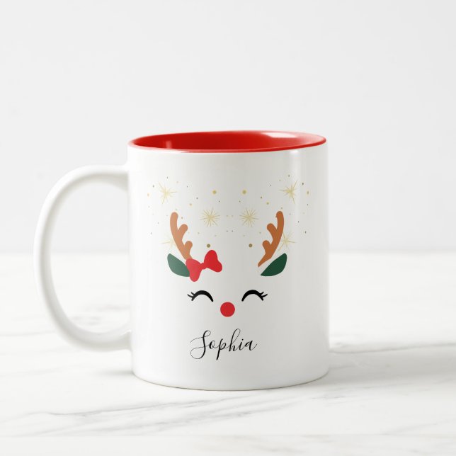 Reindeer Personalizado Enfrentando Caneca de Natal (Esquerda)