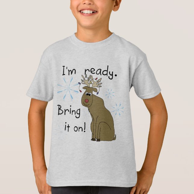 Reindeer pronto para Camisetas de Natal e presente (Frente)