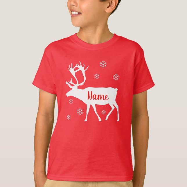 Reindeer Seu Nome Camisa De Natal (Frente)