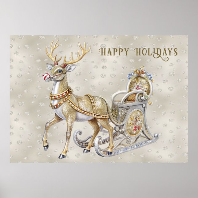 Reindeer Sleigh Holiday Poster (Frente)