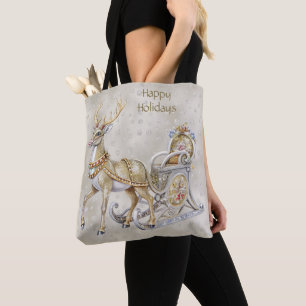 Reindeer Sleigh Holiday Tote Bag