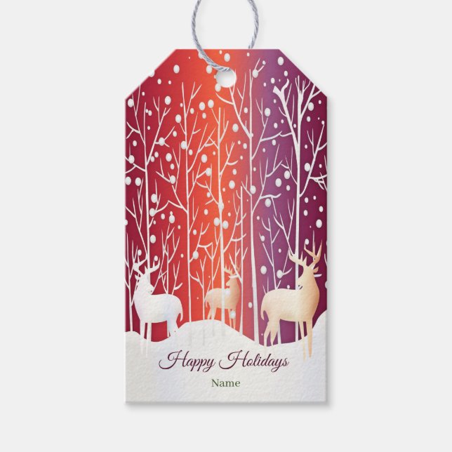 Reindeer Snowy Holiday - Etiqueta de Presente (Frente)