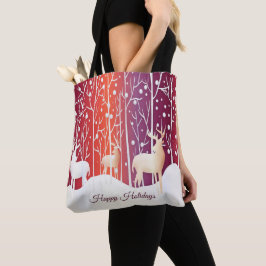 Reindeer Snowy Holiday Tote Bag
