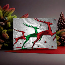 Reindeer Vermelho e Verde no Cartão de Férias Prat