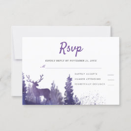Reindeer Watercolor RSVP Casamento no inverno Purp
