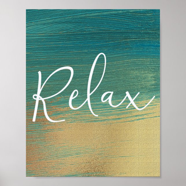 Relax Green Gold Scripture Bathroom wall poster (Frente)