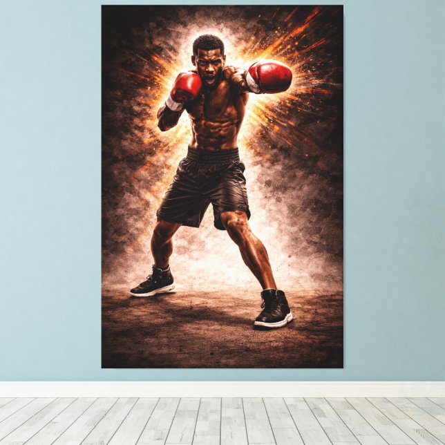 Relentless Force – Boxing Power Canvas Print (Insitu(piso de madeira))