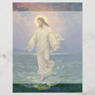 Religião Vintage, Cristo de Jesus caminha sobre ág
