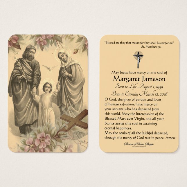 Religious Holy Family Jesus Mary Funeral Prayer (Frente & Verso)