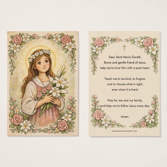Religious St. Maria Goretti Prayer Floral (Frente & Verso)
