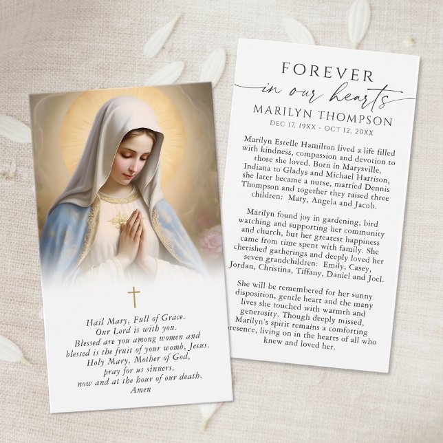 Religious Virgin Mary Funeral Sympathy Prayer Card (Criador carregado)