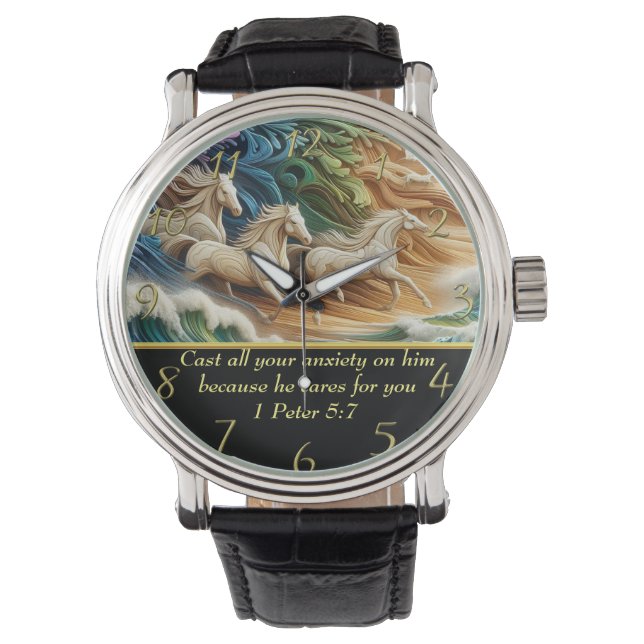 Relógio 1 Peter 5:7 cachoeiras no vale (Frente)