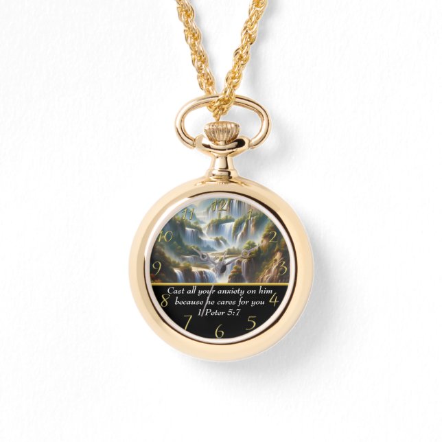 Relógio 1 Peter 5:7 Christian Faith uma cachoeira (Frente)