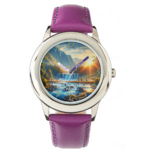 Relógio 1 Peter 5:7 Dourada oração de fé cristã