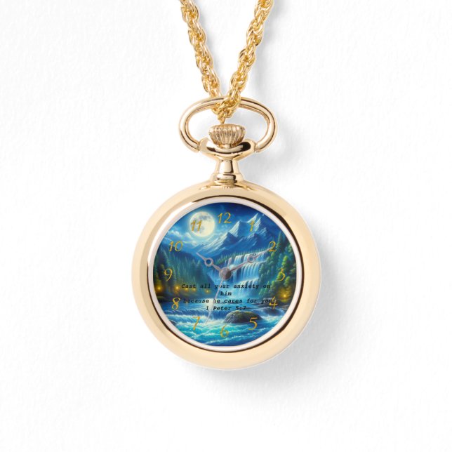 Relógio 1 Peter 5:7 Dourada oração de fé cristã (Frente)