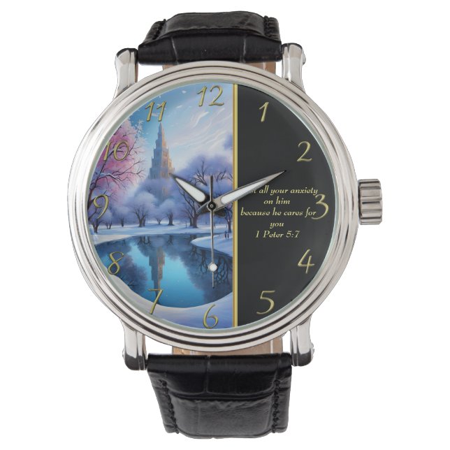 Relógio 1 Peter 5:7 Igreja Branca (Frente)