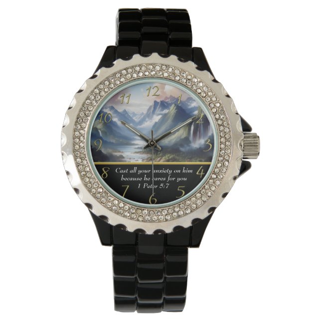Relógio 1 Peter 5:7 lago-moutain (Frente)