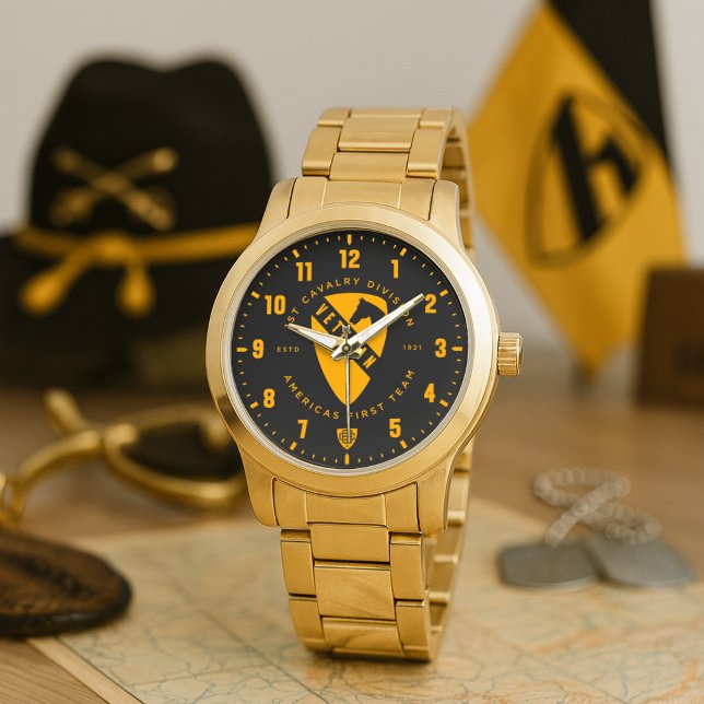 Relógio 1st Cavalry Division America's First Team Veteran (1st Cavalry Division America's First Team Veteran Tribute Gold Stainless Steel Watch)
