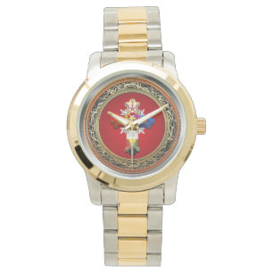 Relógio [400] Rosy Cross (Rosa Croix) em Vermelho e Dourad