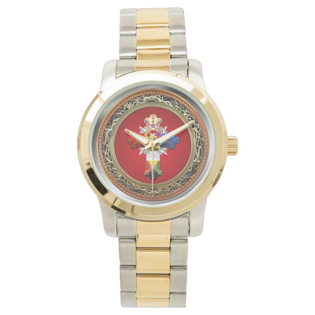 Relógio [400] Rosy Cross (Rosa Croix) em Vermelho e Dourad (Frente)