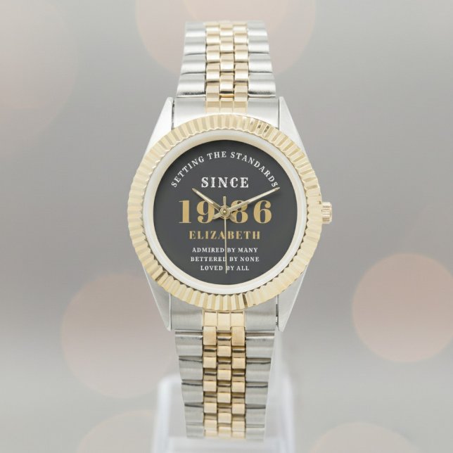 Relógio 40th Birthday 1986 Elegant Black White Chic (Born 1986 birthday watch. Background out of focus.)