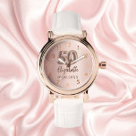 Relógio 50º Aniversário rosa dourado<br><div class="desc">Um presente para um aniversário de 50 anos. Uma cor de fundo rosa dourada. Adicionar um nome, data</div>