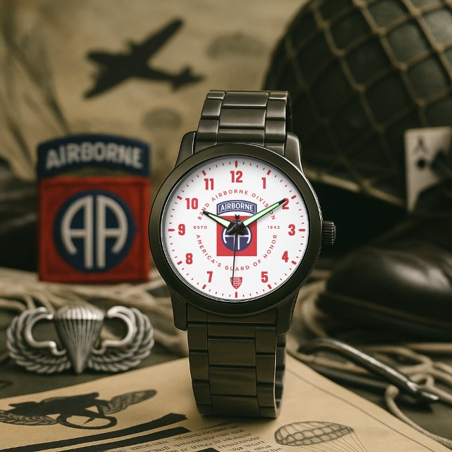 Relógio 82nd Airborne Division Tribute Stainless Steel (82nd Airborne Division "America's Guard of Honor" Veteran Tribute Black Stainless Steel Watch)